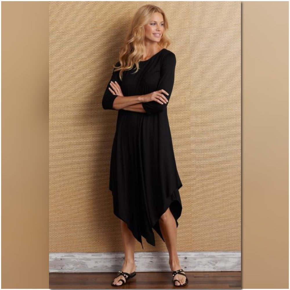 Alexandra 3/4 Sleeve Dress-Black - Petite 6/8